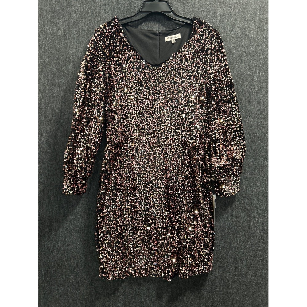 Nanette Lepore Womens Black Blush Sequin V-Neck‎ Long Sleeve Mini Dress 14 NEW